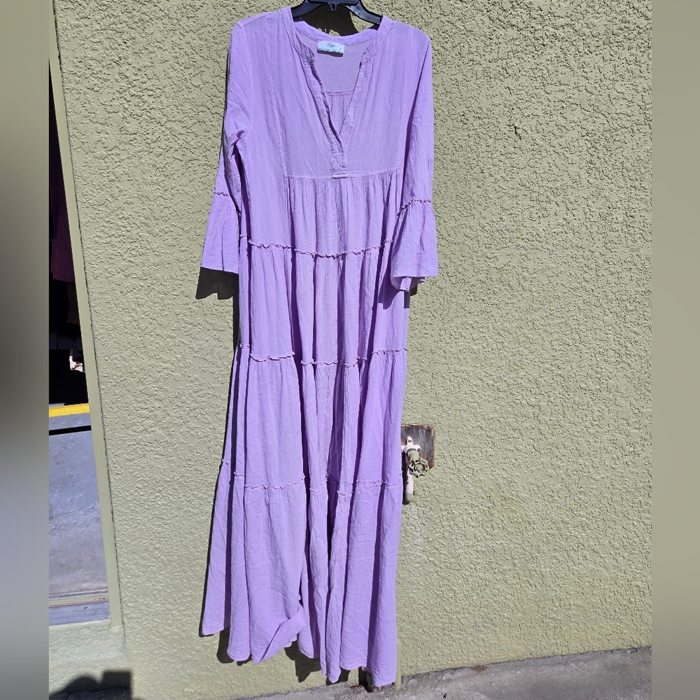 Devotion Twins Purple Tiered V Neck Maxi Dress 100% Cotton
